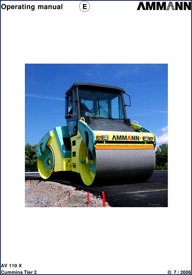 Ammann AV 110 X 2006 Operators Manual cover showing factory document for compaction roller