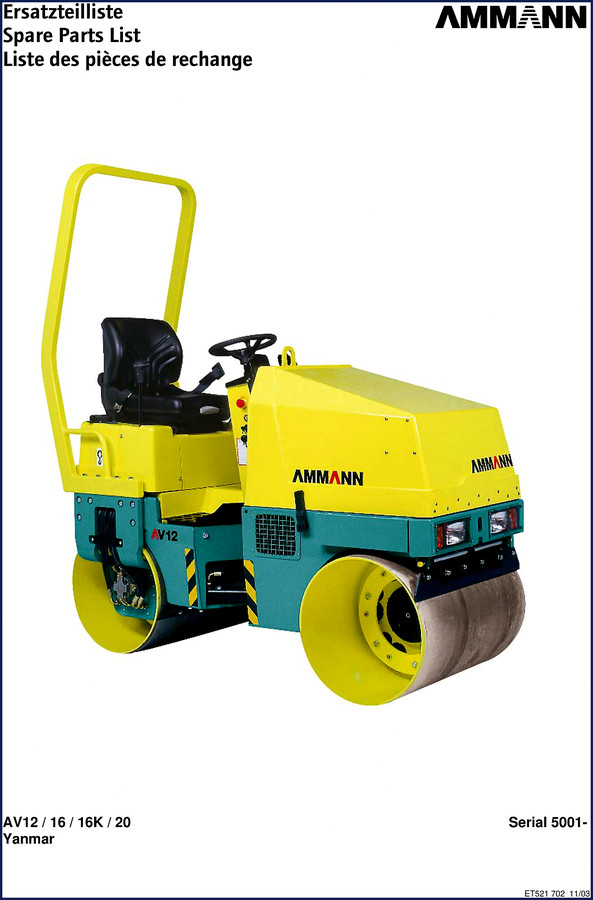 Ammann AV20 2003 Parts Catalog cover – OEM spare parts manual