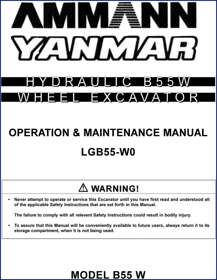 Ammann Yanmar B55W Service Manual cover page showing wheel excavator and manual title