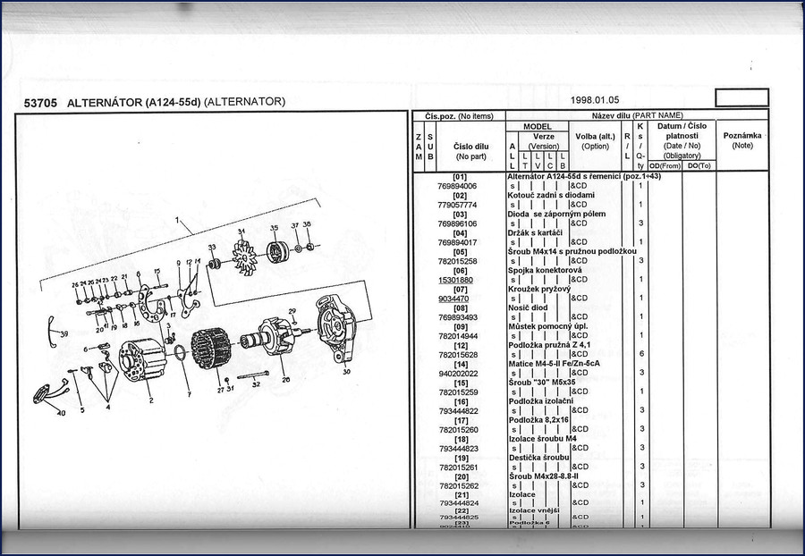 Andoria 4C90/4CT90 1998 Parts Catalog cover showing engine block and alternator assembly