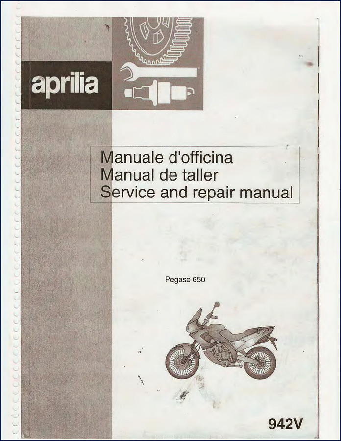 Aprilia Pegaso 650 Workshop Manual cover – service and repair manual for Pegaso 650 motorcycle, 317 pages
