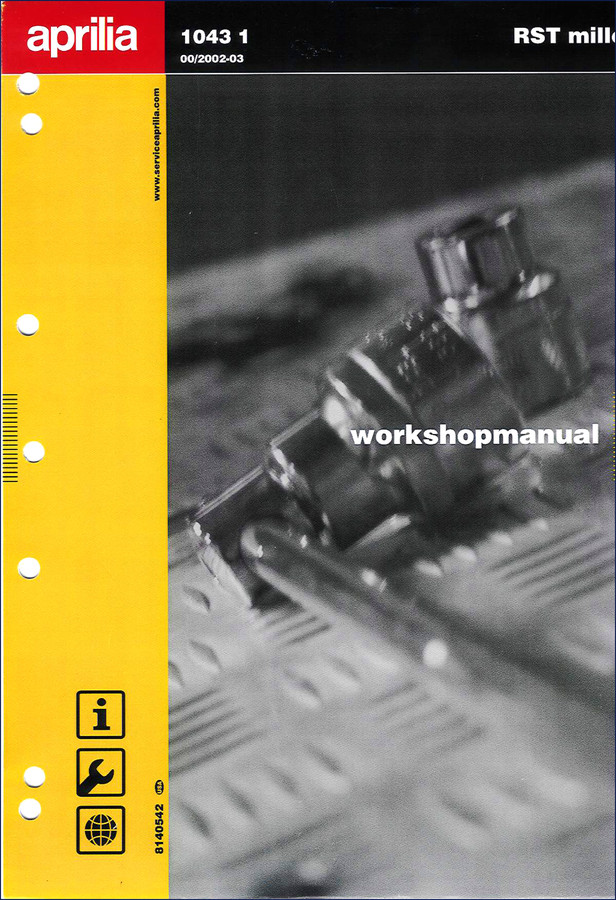 Aprilia RST mille 2002 Workshop Manual front cover showing factory part number 8140542 (USA)