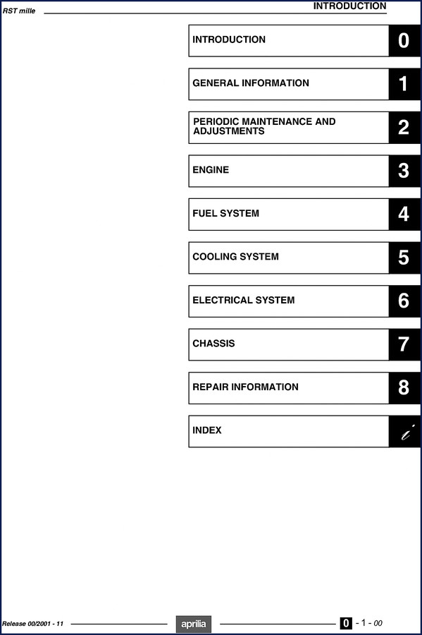 Aprilia RST mille 2001 Service Manual cover, 346 pages OEM factory repair manual