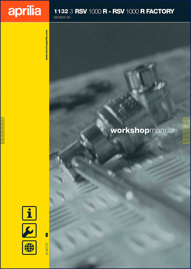 Aprilia RSV 1000 R FACTORY 2003 Workshop Manual cover showing RSV 1000 R and factory document type