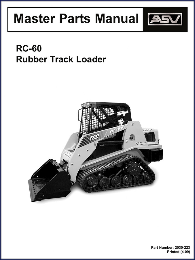 ASV RC-60 2009 Parts Catalog cover showing POSI-TRACK logo and R-Series designation