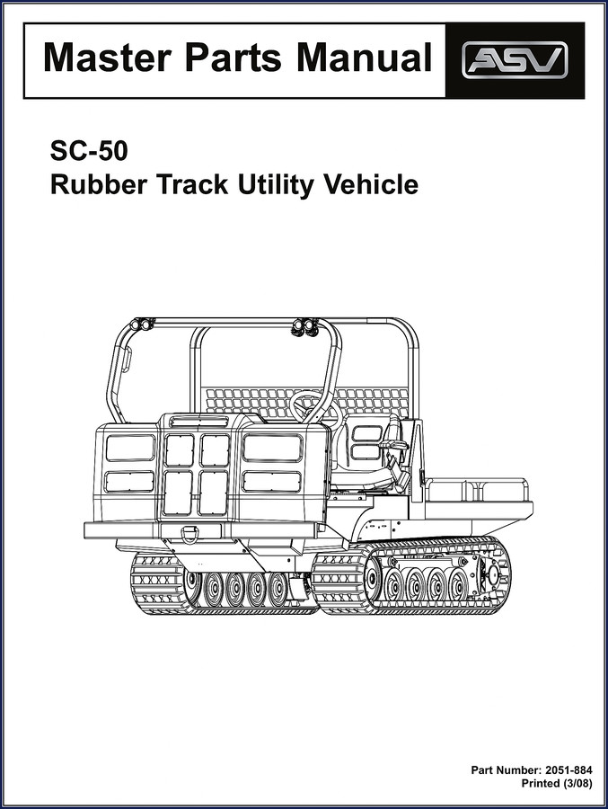 ASV SC-50 2008 Parts Catalog cover showing manual part number 2051-884 and printed date 3/08
