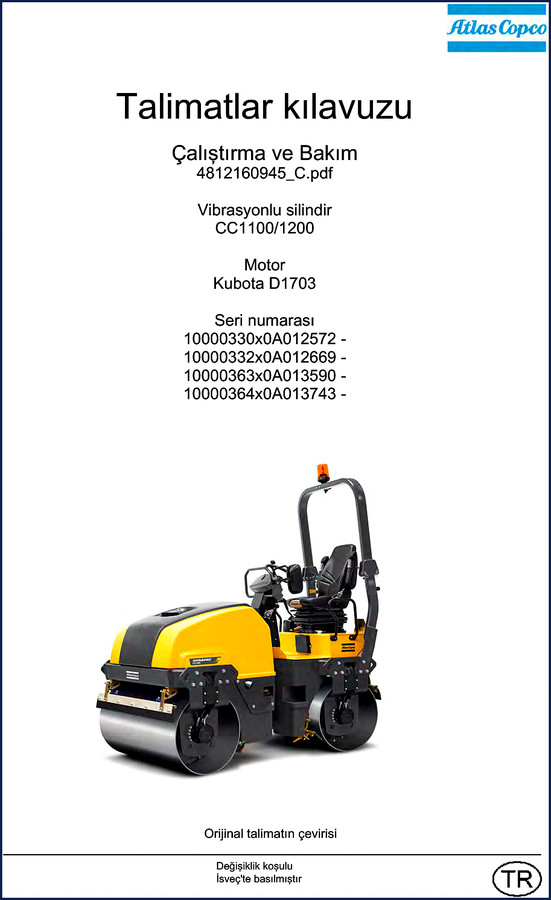 Atlas Copco CC1100 CC1200 Operators Manual cover page