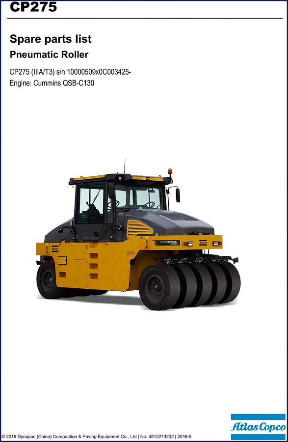 Atlas Copco CP275 Operators Manual – factory OEM document for rubber wheel roller