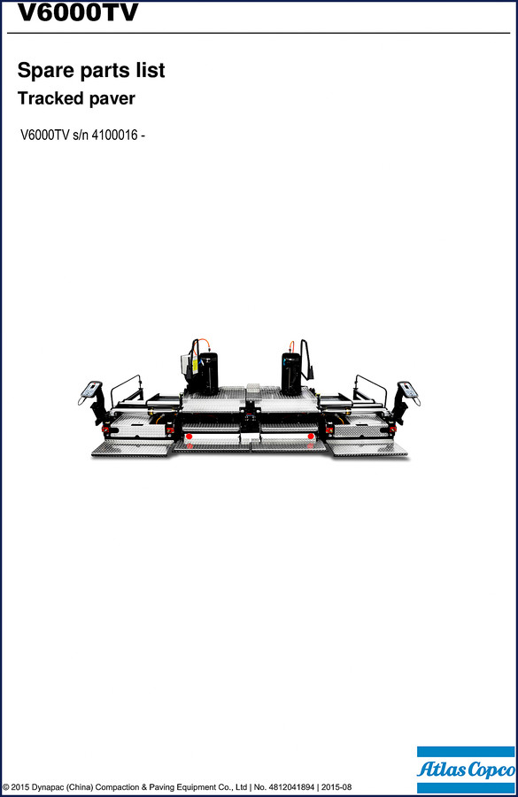 Atlas Copco V6000TV 2015 Parts Catalog – OEM factory spare parts list cover