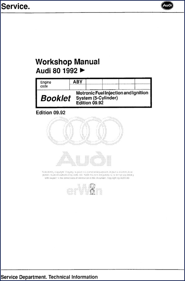 Audi 80 1994 technical manual cover showing engine bay and vehicle