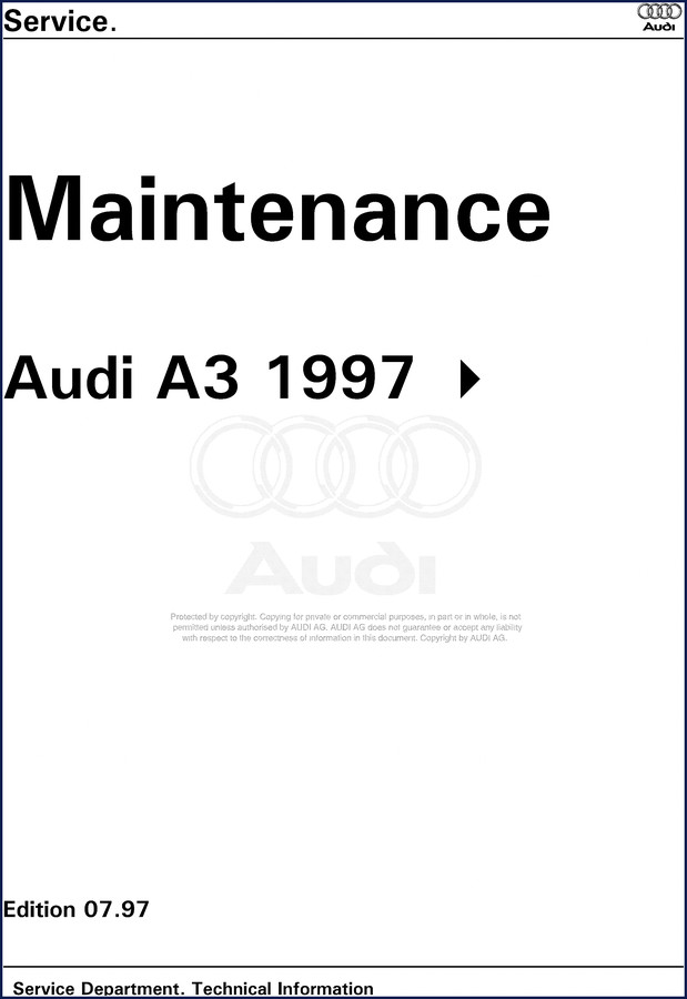 Audi A3 1997 Service Manual cover – factory OEM maintenance and repair guide for 8L chassis