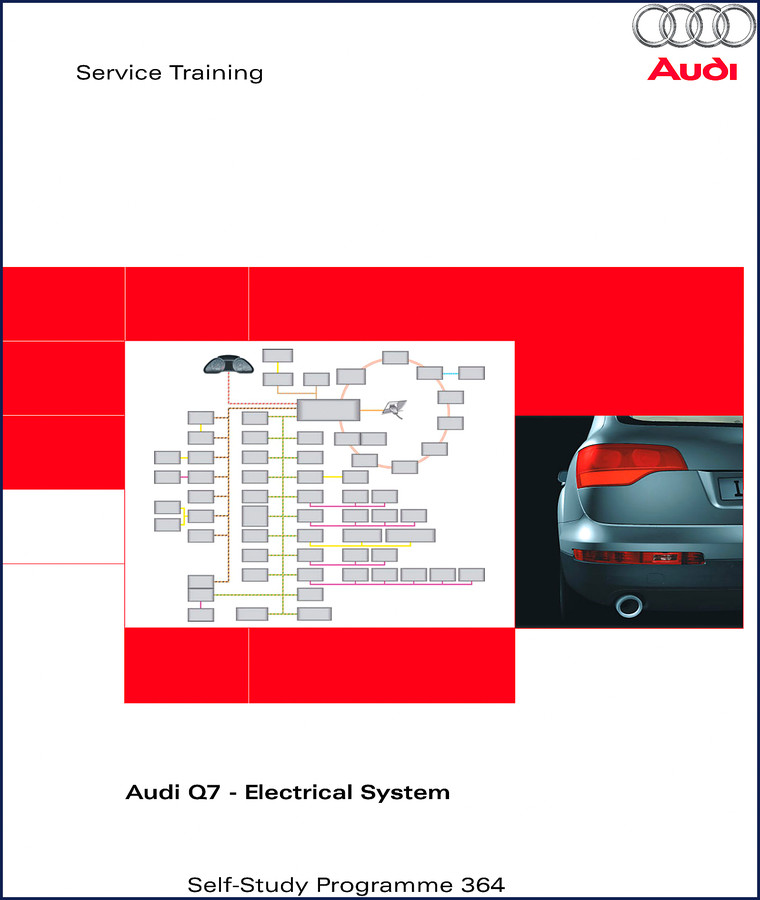 Audi Q7 Electrical System Training Manual SSP 364 cover page showing vehicle silhouette and control unit diagram