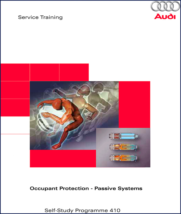 Audi Self-Study Programme 410 Training Manual – 76-page factory document covering passive occupant protection systems