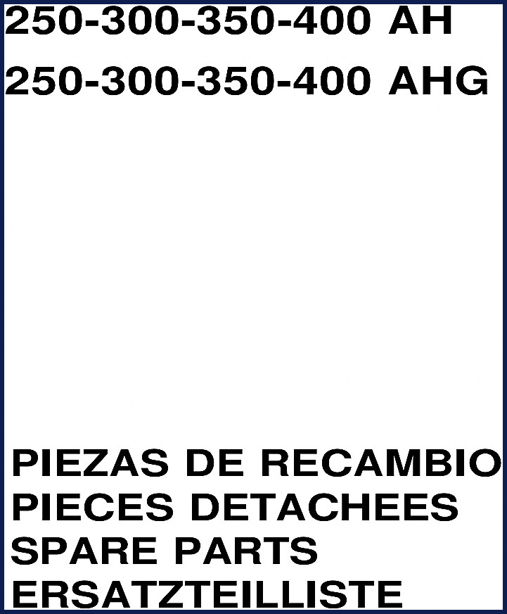 AUSA 250 AH Parts Catalog cover showing multilingual spare parts list for 250-400 AH and AHG models