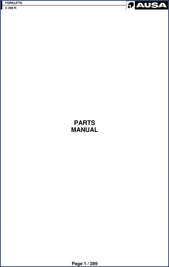 AUSA C 250 H Parts Catalog cover page showing forklift and AUSA logo