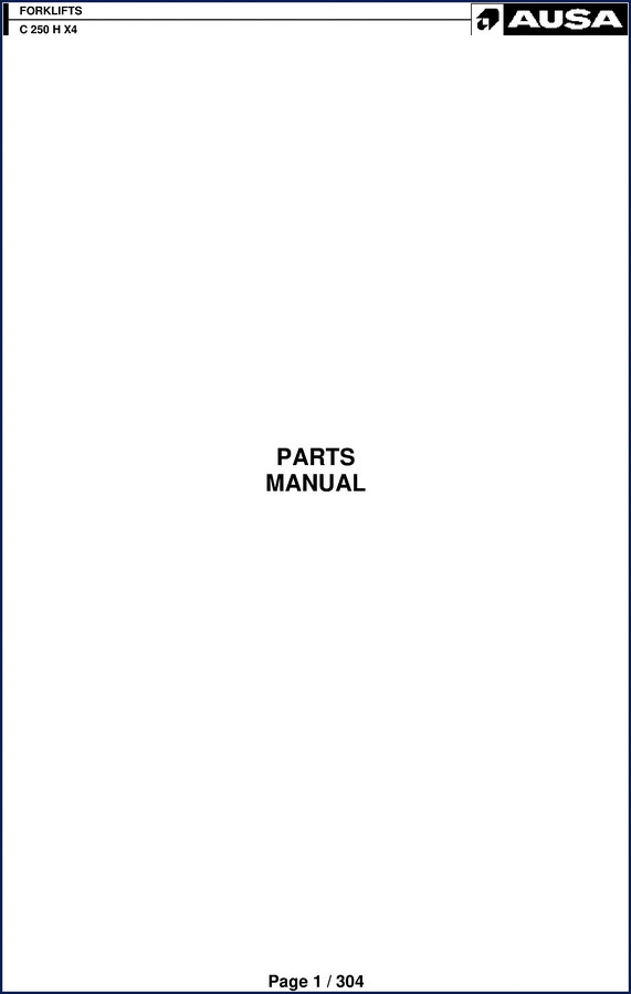 AUSA C 250 H X4 factory parts catalog cover showing forklift diagram