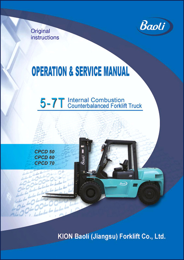Baoli 5-7 Ton internal combustion counterbalanced forklift truck Service Manual – factory cover with specifications