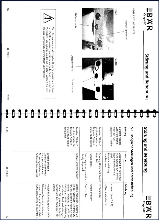 B.a.r Cargolift Troubleshooting Manual cover - 15 page factory PDF