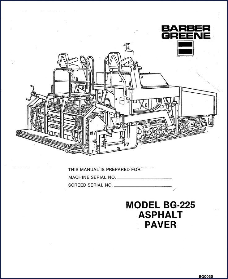 Barber Greene BG-225 1984 Parts Catalog cover page showing asphalt paver machine