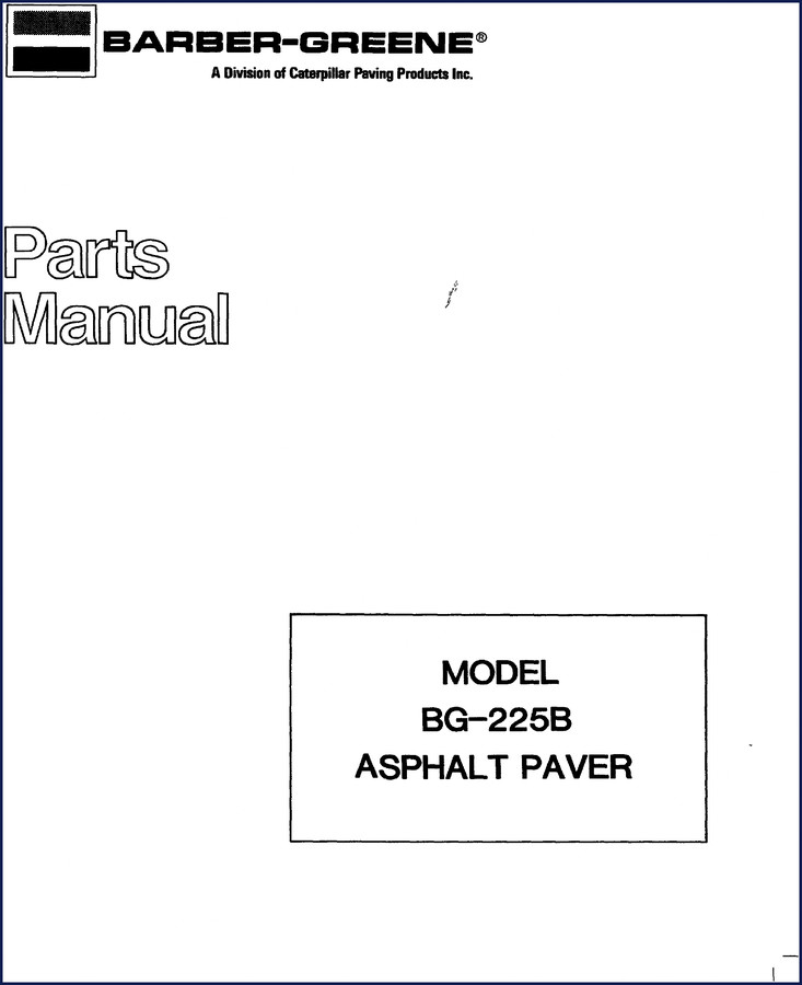 Barber-greene BG-225B Asphalt Paver Parts Catalog cover page showing OEM markings