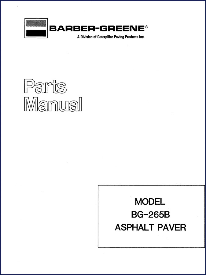 Barber-Greene BG-265B Parts Catalog cover showing asphalt paver model and manual type
