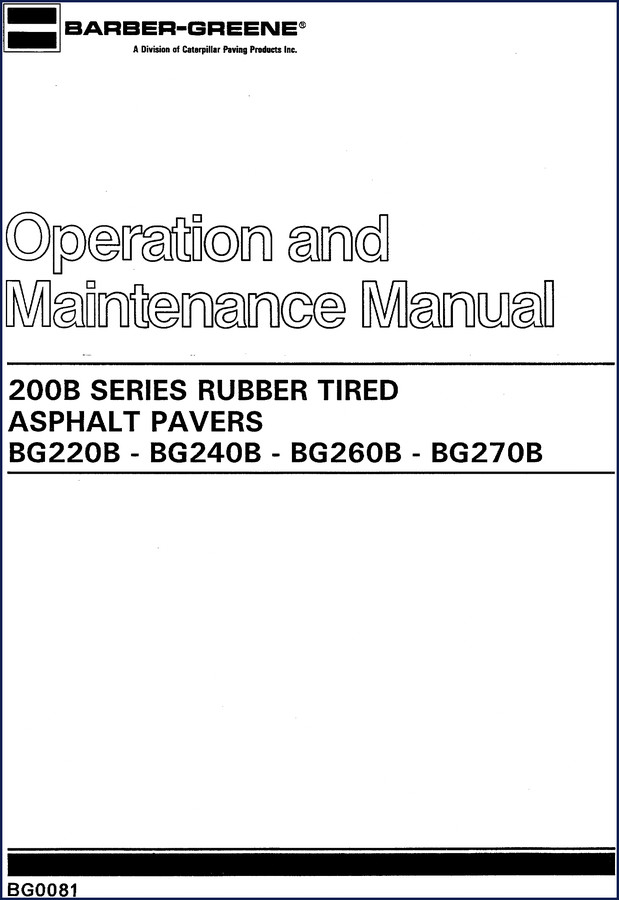 1993 Barber-Greene BG220B BG240B BG260B BG270B Operators Manual cover