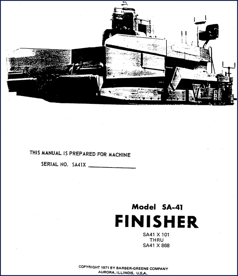Barber-Greene SA-41 Finisher 1971 Parts Catalog cover