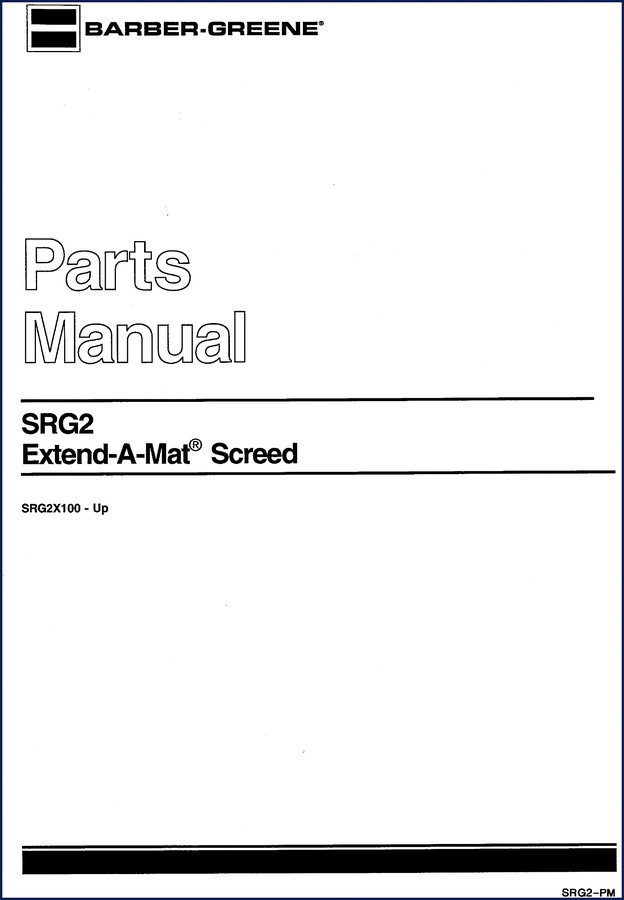 Barber-greene SRG2 Parts Catalog 1994 cover - factory OEM manual for Extend-A-Mat Screed