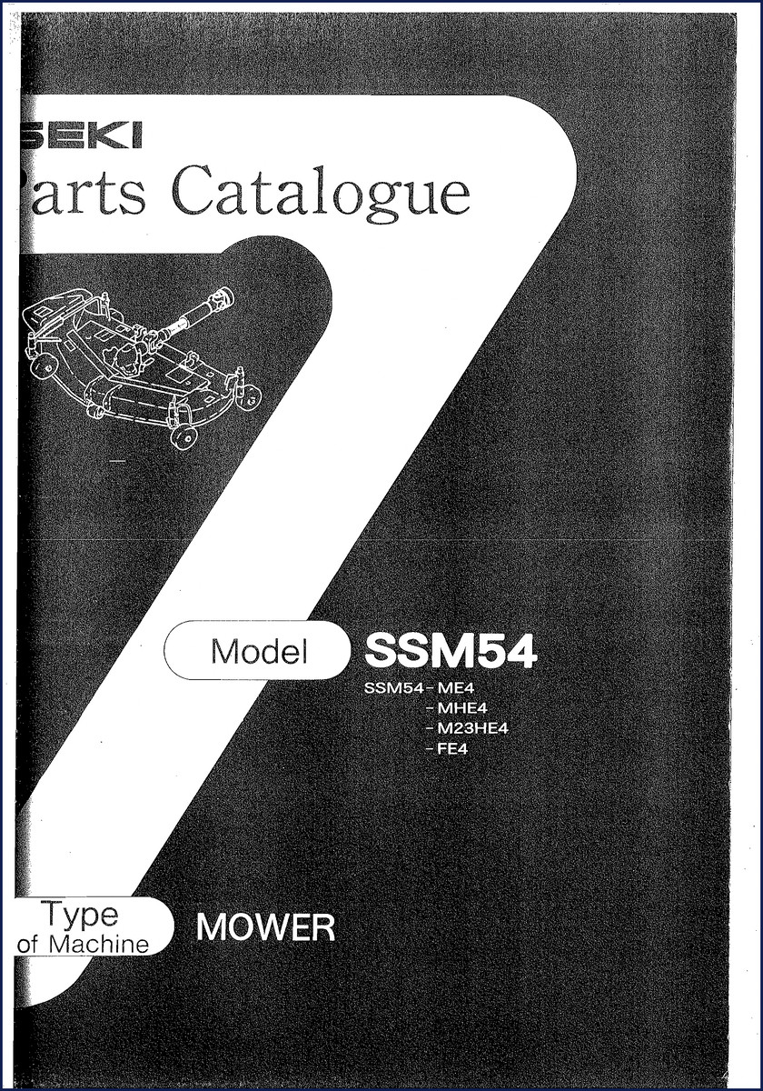 BEKI SSM54 Parts Catalog cover - factory diagram source for SSM54-ME4, MHE4, M23HE4, FE4 mowers