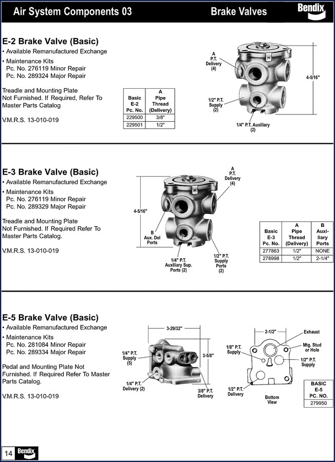 Bendix E-2 E-3 E-5 E-7 E-8P Parts Catalog 26-page OEM parts catalog cover