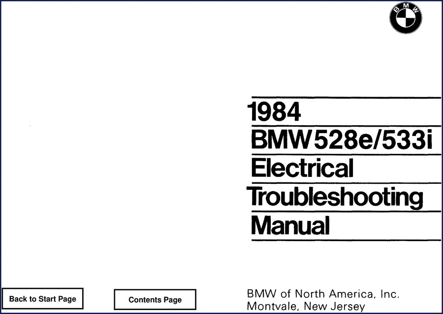 BMW 533i 1984 electrical troubleshooting manual cover showing wiring diagrams and fuse box layout