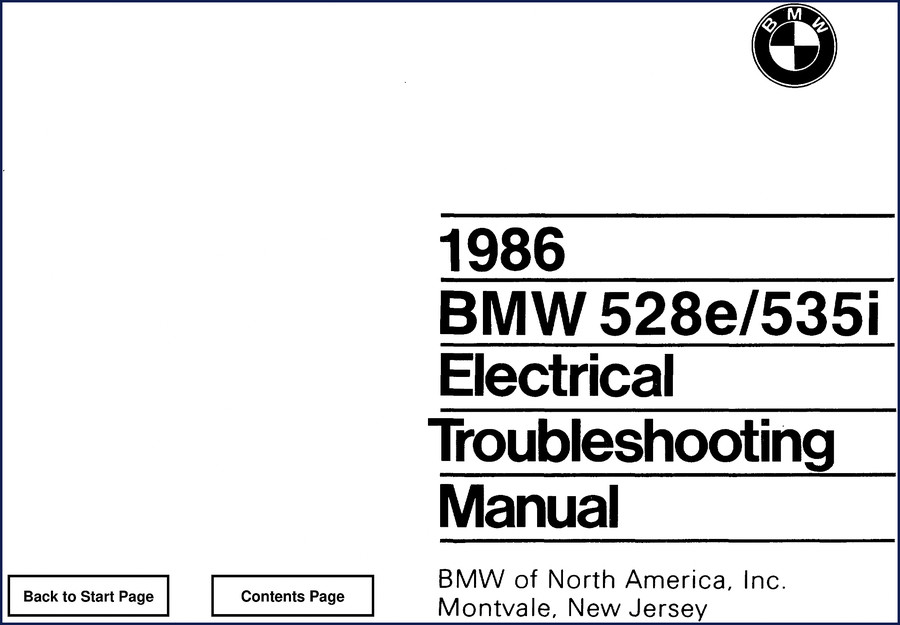 1986 BMW 528e 535i Electrical Troubleshooting Manual cover