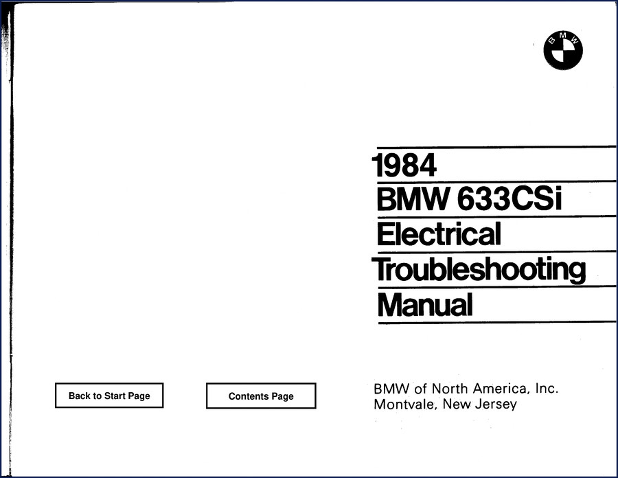 1984 BMW 633CSi Troubleshooting Manual cover showing electrical schematics and OEM branding