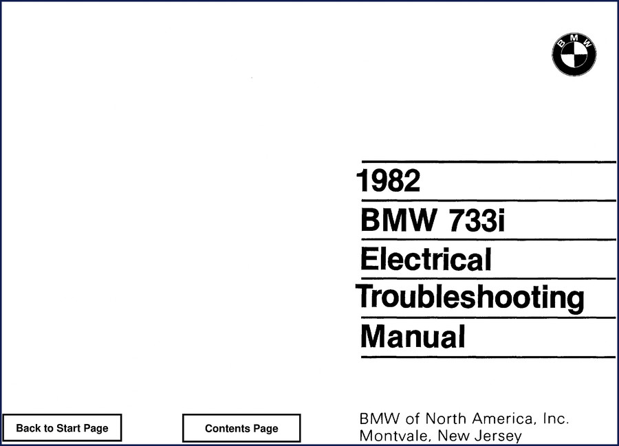 1982 BMW 733i Electrical Troubleshooting Manual cover showing OEM BMW logo and model designation