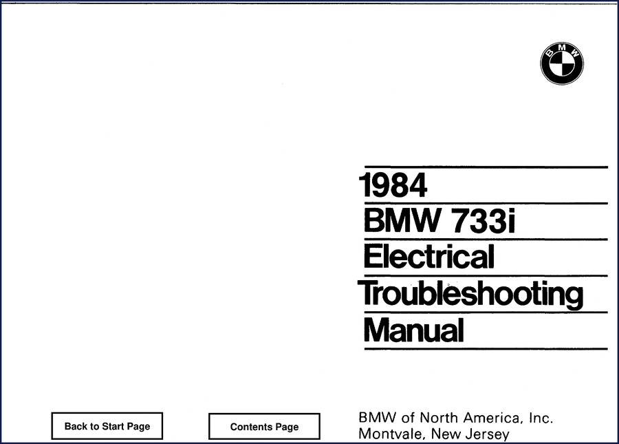 BMW 733i 1984 Electrical Troubleshooting Manual cover showing wiring diagrams and fuse layout