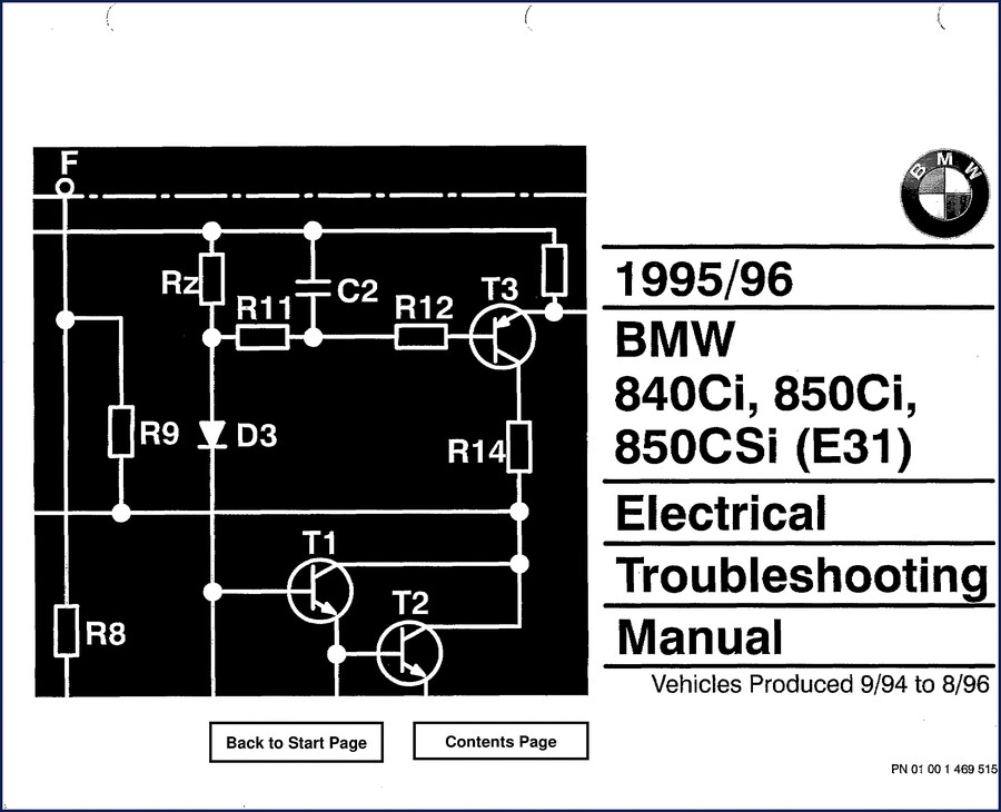 BMW 840Ci 850Ci 850CSi 1996 Troubleshooting Manual cover - Electrical schematic for E31