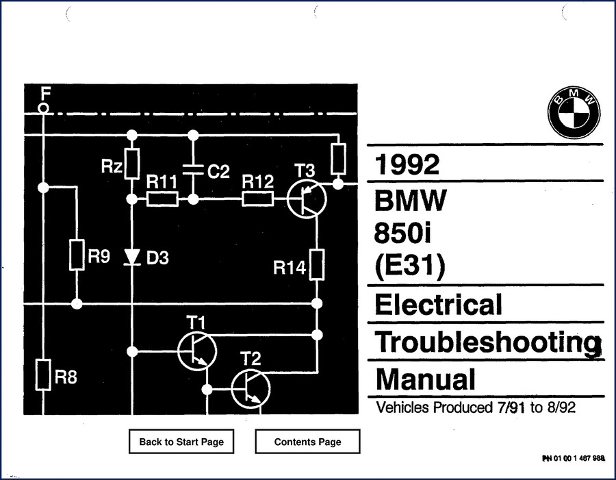 BMW 850i 1992 Electrical Troubleshooting Manual cover showing factory diagrams and schematics
