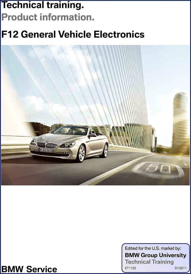 BMW F12 2011 Training Manual cover – OEM factory training document for powertrain and electrical systems