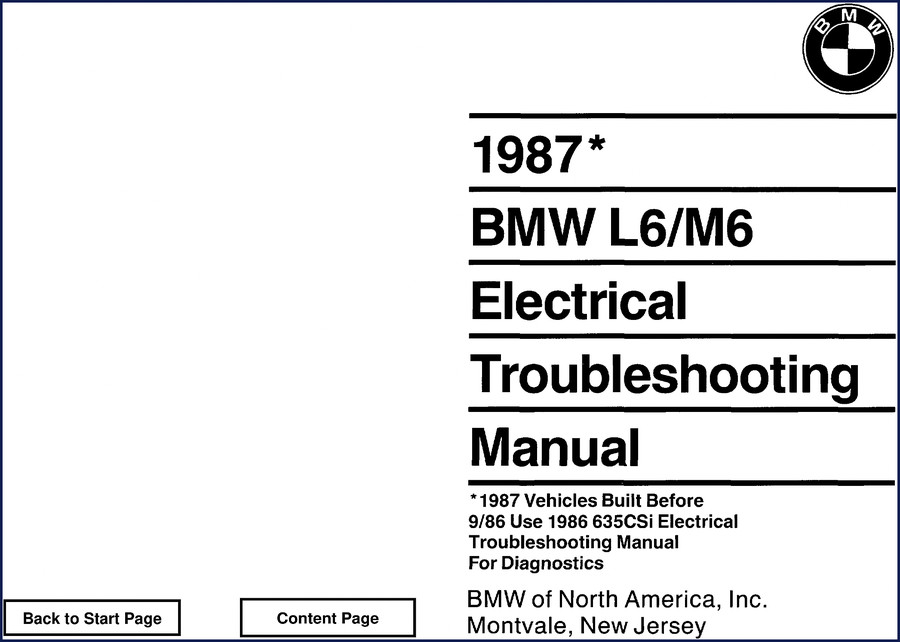 1987 BMW L6 M6 Electrical Troubleshooting Manual cover