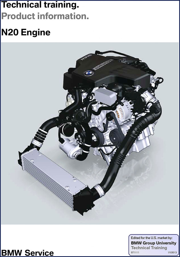 BMW N20 2013 Training Manual 134 pages OEM factory document showing engine cutaway