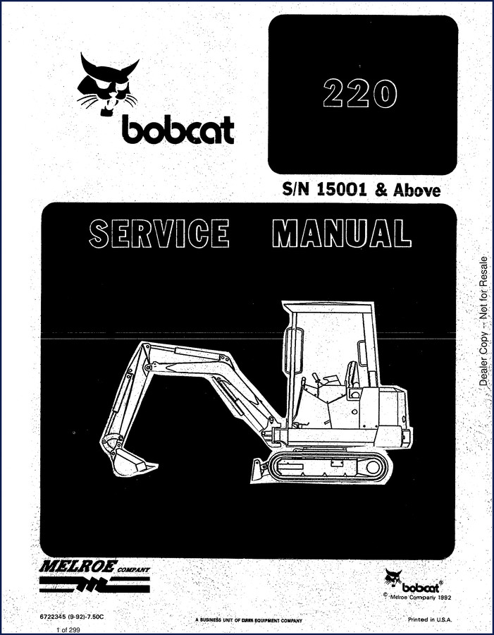 Bobcat 220 Service Manual 1992 cover - 299 pages OEM factory documentation