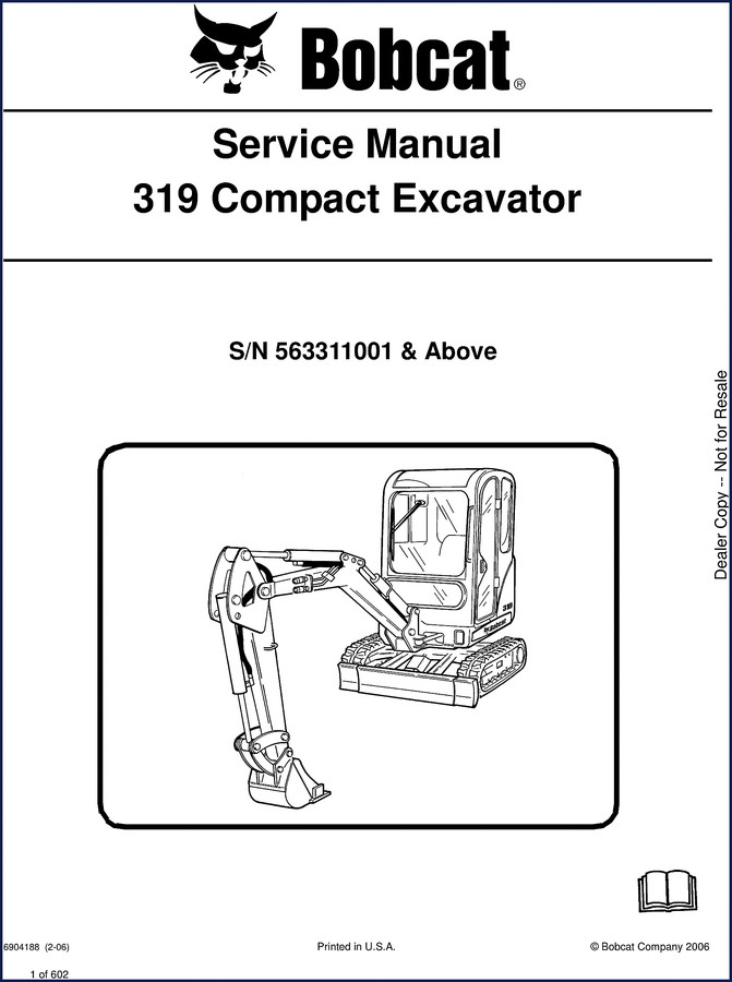Bobcat 319 2006 Service Manual cover showing excavator and manual title
