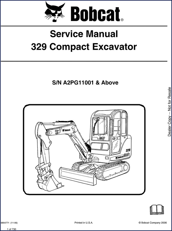 Bobcat 329 2006 Service Manual cover showing excavator and manual title