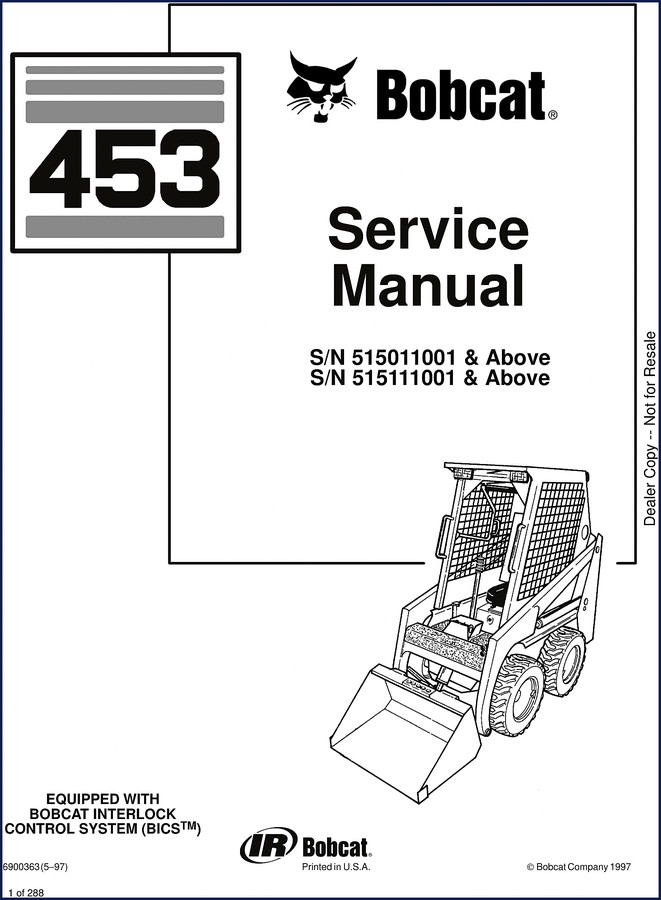Bobcat 453 skid steer loader service manual 1997 cover with BICS logo