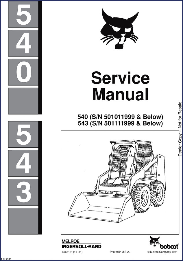 Bobcat 540 and 543 service manual cover 1981 OEM