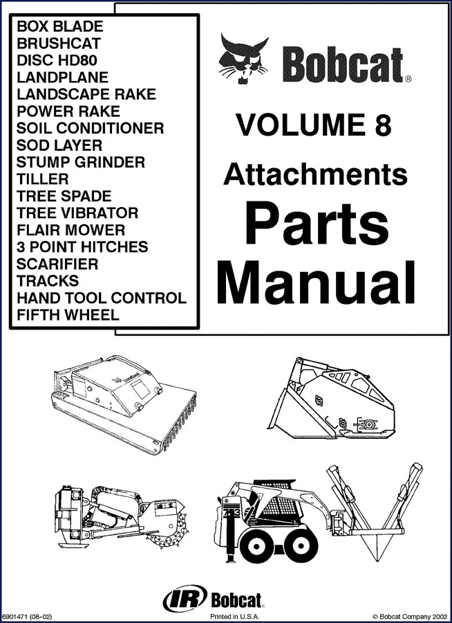 Bobcat 5600 2002 Parts Catalog cover – Volume 8 Attachments