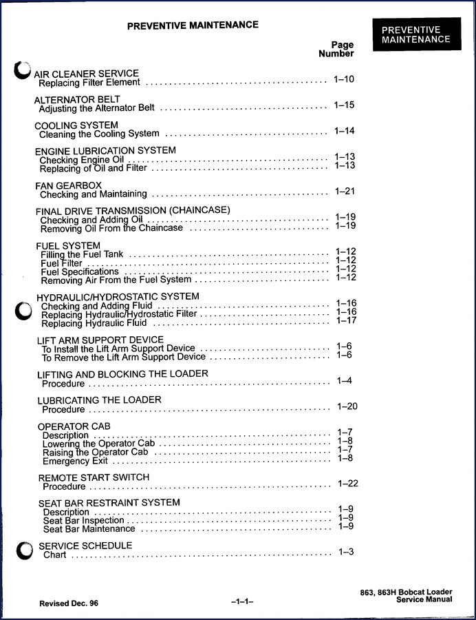 Bobcat 863 and 863H 1996 Service Manual cover