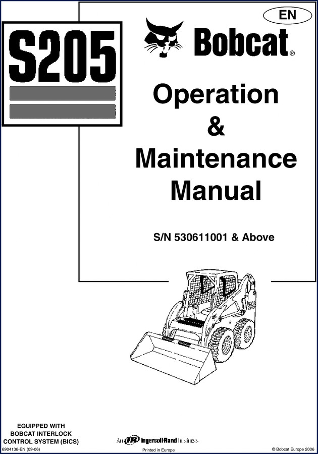 Bobcat S205 2006 Operators Manual cover page and safety decals