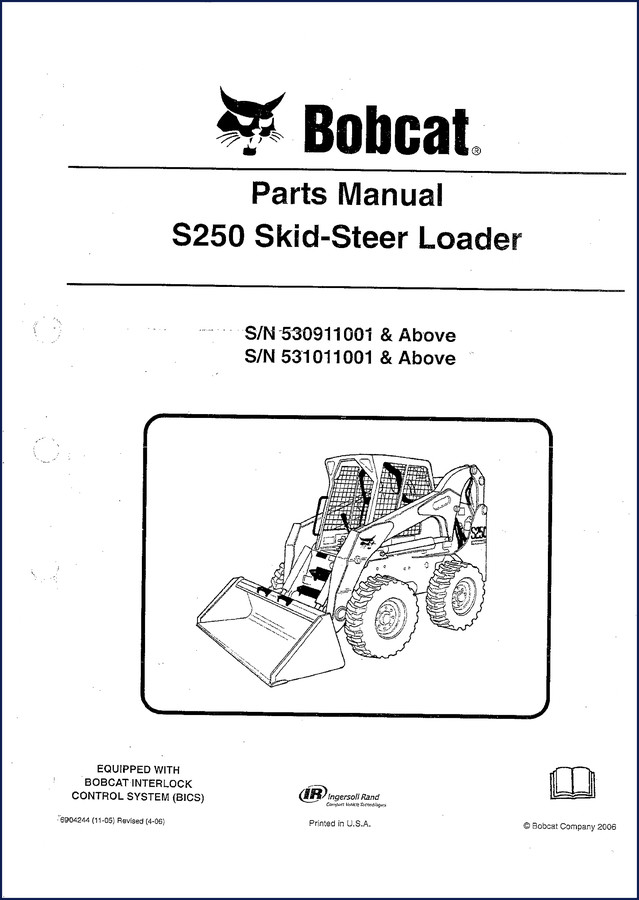 Bobcat S250 2006 Parts Catalog cover – OEM factory manual, 412 pages, skid-steer loader parts breakdown