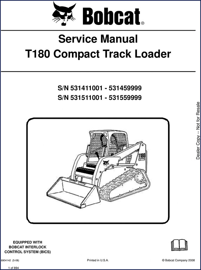 Bobcat T180 2008 Service Manual cover page showing compact track loader